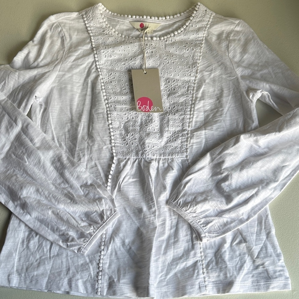 Boden White Embroidered Long Sleeve Top - Picture 2 of 7
